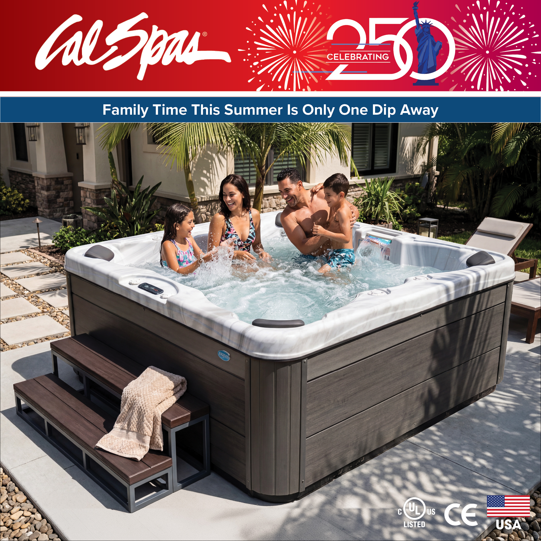 Calspas hot tub being used in a family setting - Four Corners